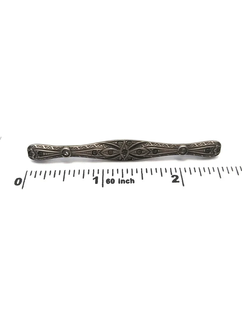 Antique Victorian Sterling Silver Bar Brooch with Tiny Peridot and Stones.